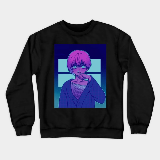 Neon, Anime, Cyan Blood, Pink hair, Digital Painting Crewneck Sweatshirt by Dream.Mori